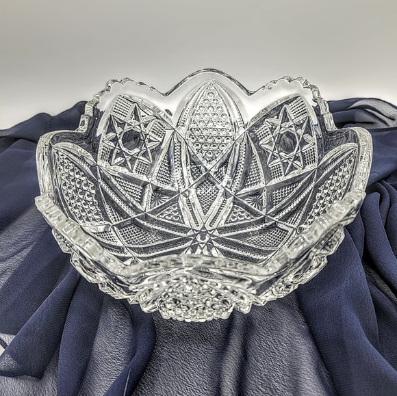 Early American Brilliant Cut Glass Hobstar Sawtooth Bowl Antique - Picture 3 of 8